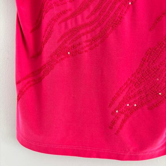 Bleeker & McDougal Pink Sequin Embellished Top Off the Shoulder Flowy Size S - Picture 3 of 8